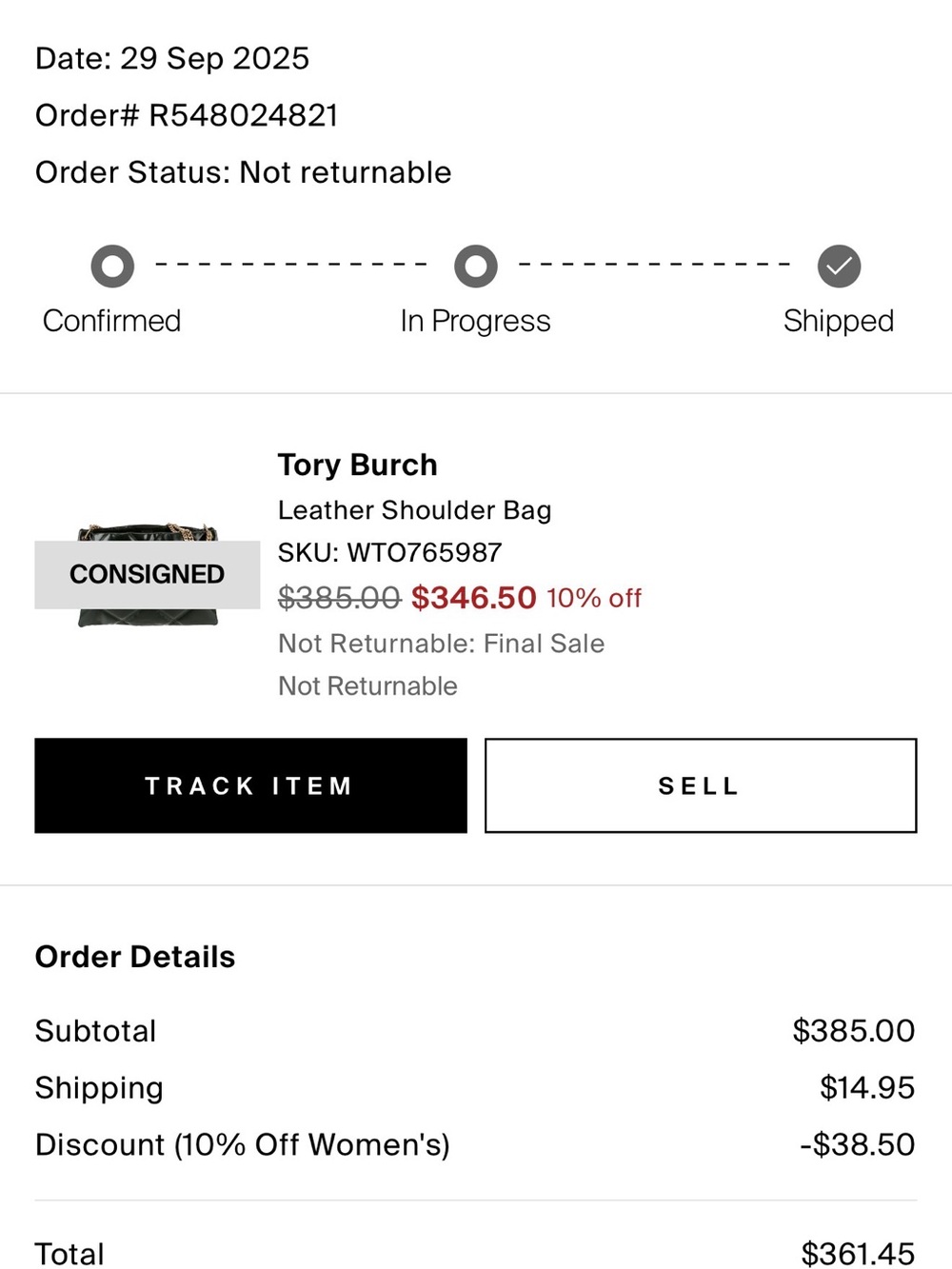 Tory Burch Dark Green Quilted Shoulder Bag - Picture 8 of 8